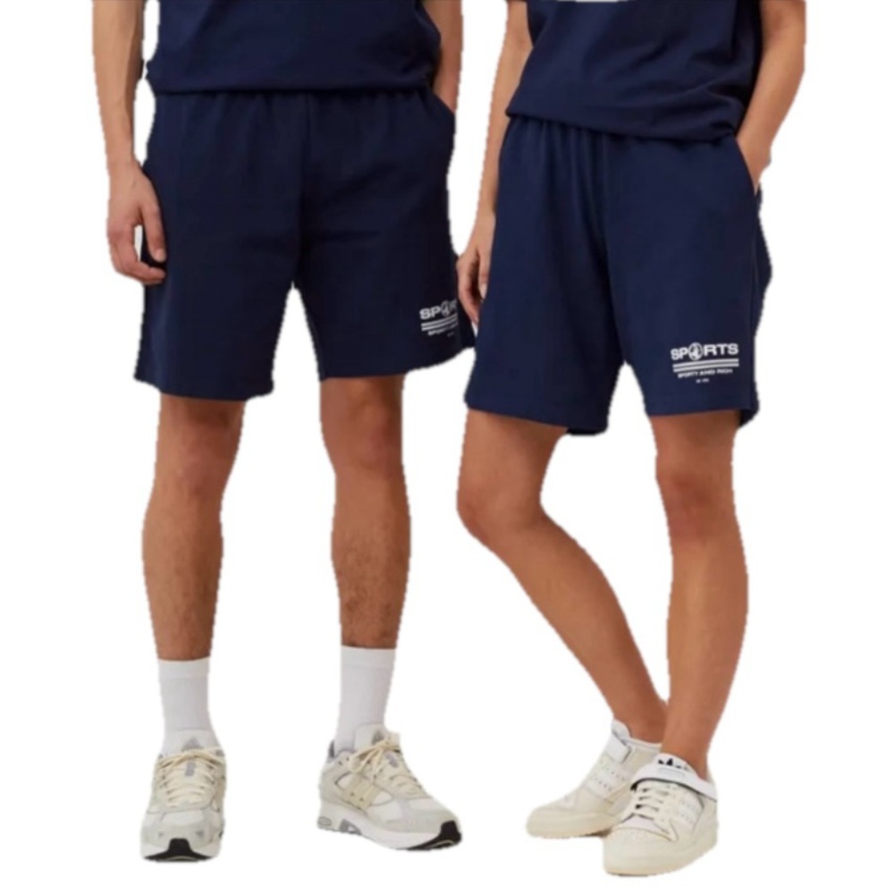 Sporty & Rich Men’s Navy Blue Sports Gym Cotton Drawstring Shorts Size Medium